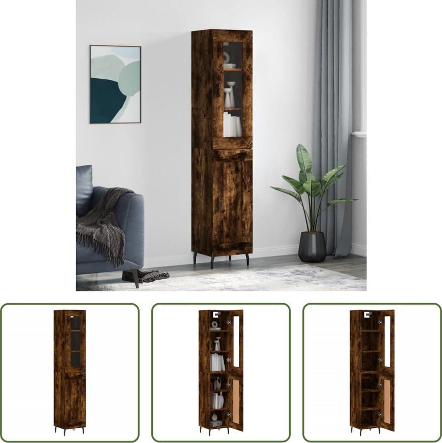 VidaXL Kasten Hoge Kast Hoge kast 34 5x34x180 cm bewerkt hout gerookt eikenkleurig Bruine Kast Houten Kast Bewerkt Hout