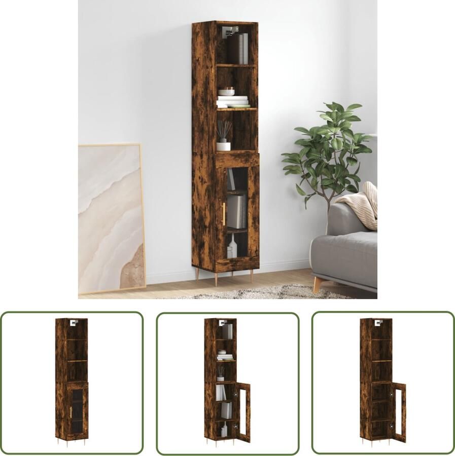 The Living Store Hoge Kast Gerookt Eiken Dressoir- 34.5x34x90cm Opzetkast- 34.5x32.5x90cm