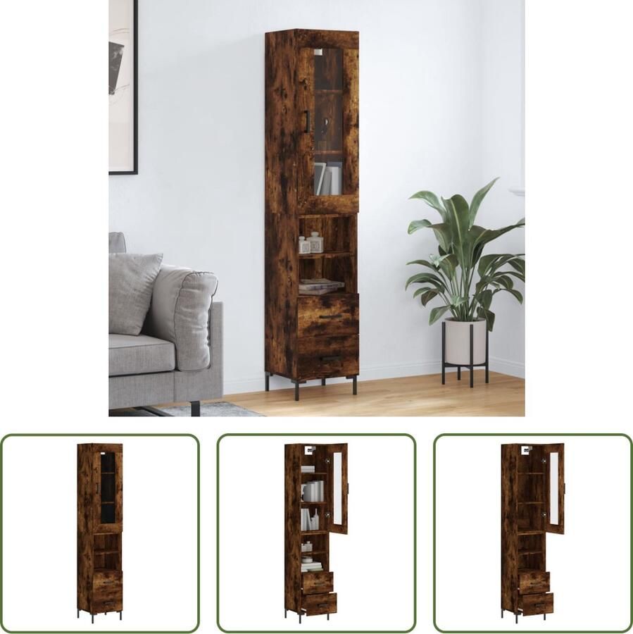The Living Store Hoge Kast Gerookt Eiken Dressoir en Opzetkast 180 cm Duurzaam Materiaal