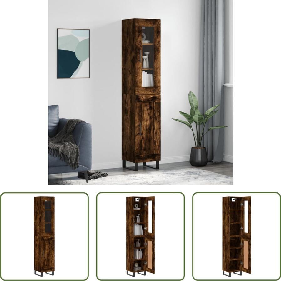 The Living Store Hoge Kast Gerookt Eiken Dressoir Opzetkast 34.5 x 34 x 180 cm