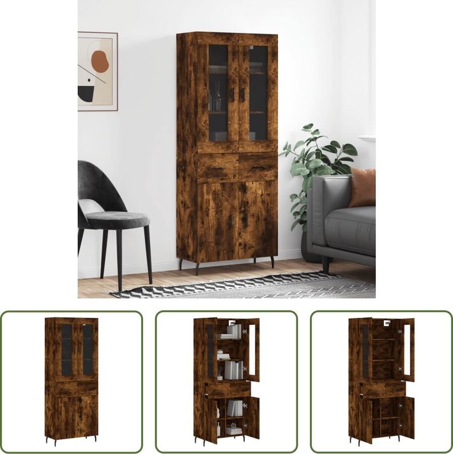 The Living Store Hoge Kast Gerookt Eiken Dressoir Opzetkast 69.5 x 34 x 180 cm