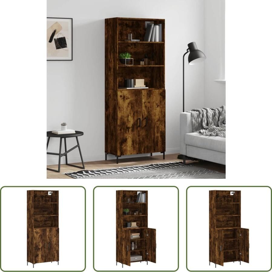 The Living Store Hoge Kast Gerookt Eiken Dressoir Opzetkast Afmetingen 69.5 x 34 x 180 cm