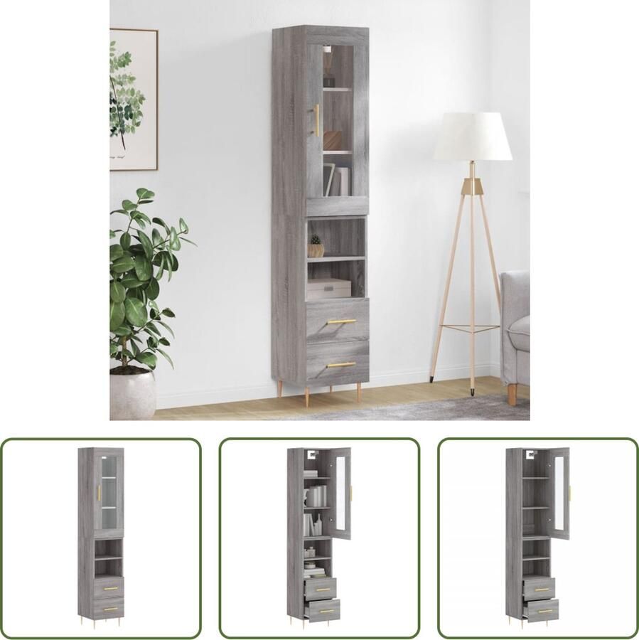 The Living Store Opbergkast 34.5 x 34 x 180 cm Grijs Sonoma Eiken Duurzaam materiaal Voldoende opbergruimte Praktische deur Metalen voeten - Foto 9