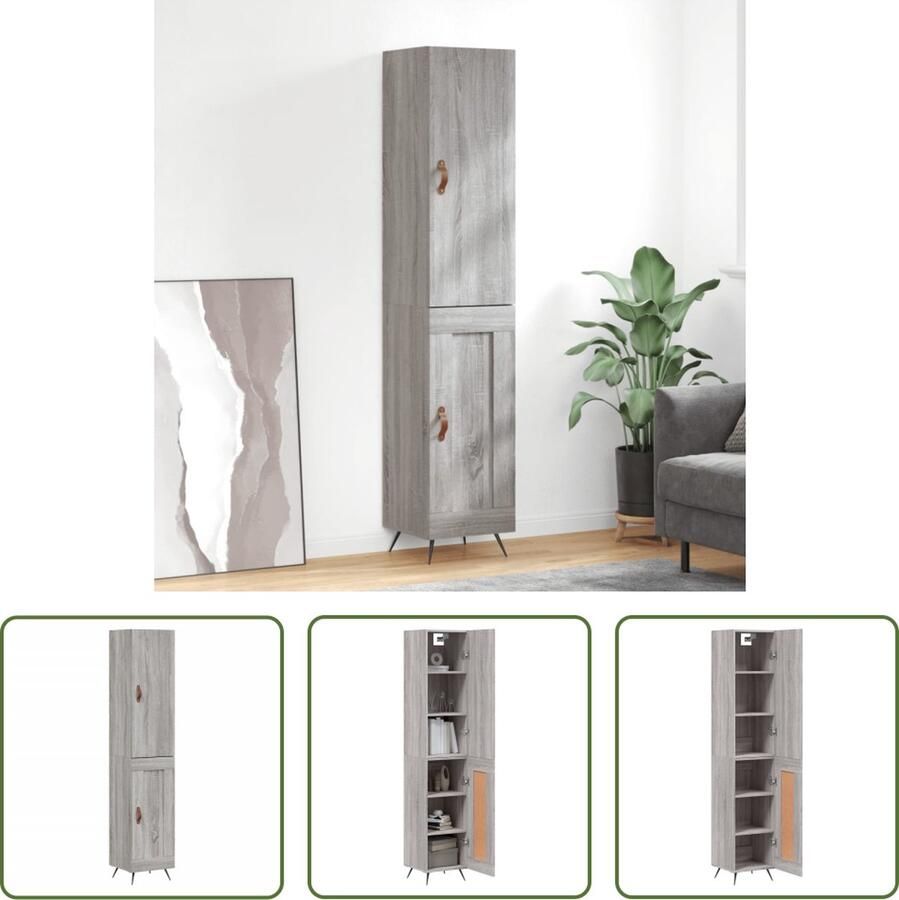 The Living Store Hoge kast 34 5x34x180 cm bewerkt hout grijs sonoma eikenkleurig Hoge Kast Kasten Opslagoplossing Woonkamerinrichting Slaapkamermeubilair