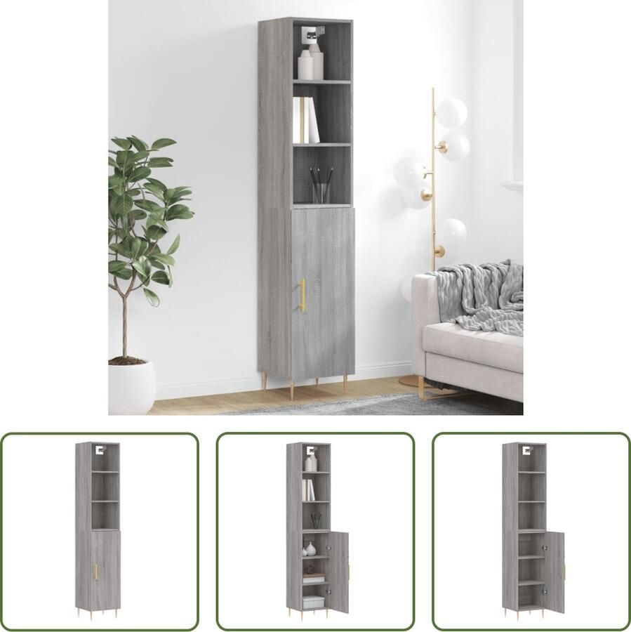 The Living Store Opbergkast 34.5 x 34 x 180 cm Grijs Sonoma Eiken Duurzaam materiaal Voldoende opbergruimte Praktische deur Metalen voeten - Foto 7