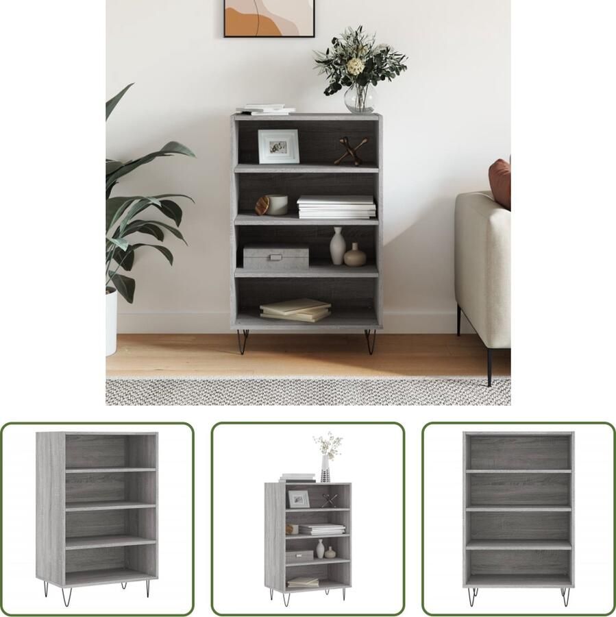 The Living Store Hoge kast 57x35x90 cm bewerkt hout grijs sonoma eikenkleurig Hoge Kast Grijze Kast Houten Kast Opslagoplossing Badkamermeubel