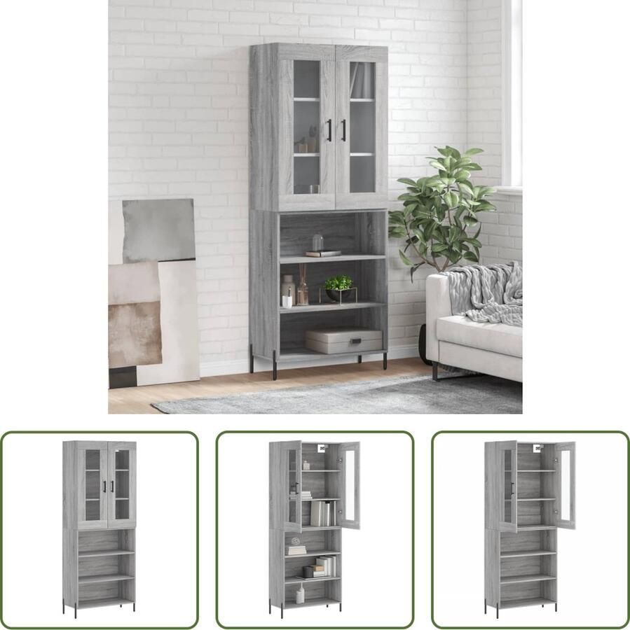 VidaXL Grijze Kast Hoge Kast Hoge kast 69 5x34x180 cm bewerkt hout grijs sonoma eikenkleurig Houten Kast Opbergkast Salontafel