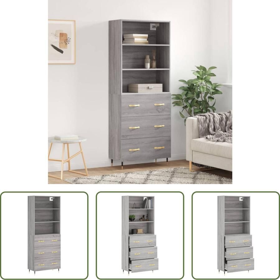 VidaXL Grijze Kast Hoge Kast Hoge kast 69 5x34x180 cm bewerkt hout grijs sonoma eikenkleurig Houten Kast Opslagoplossing Livingroom Decoratie
