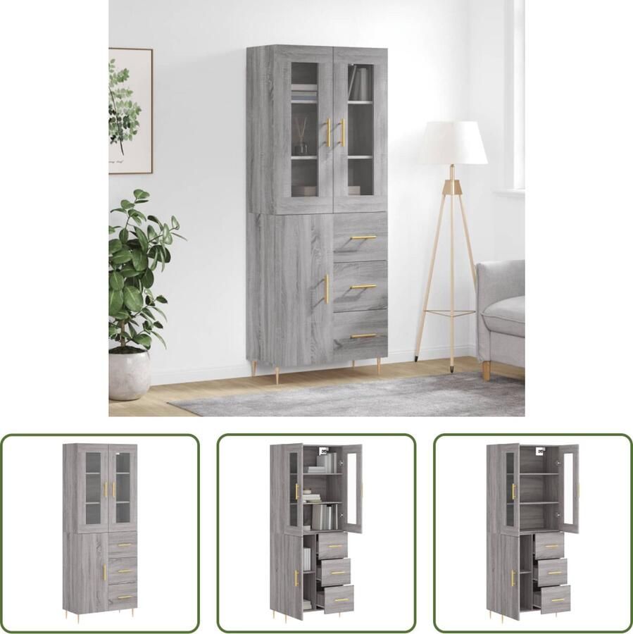 The Living Store Hoge kast 69 5x34x180 cm bewerkt hout grijs sonoma eikenkleurig Hoge Kast Grijze Kast Houten Kast Opslagkast Badkamerkast - Foto 2