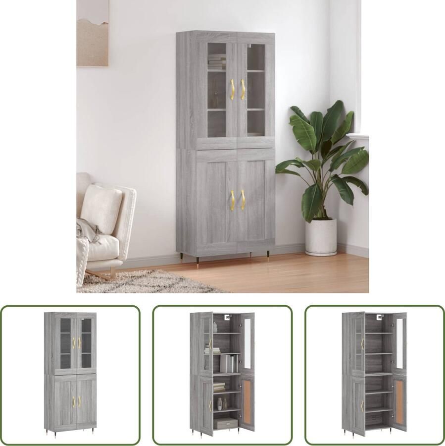 VidaXL The Living Store Hoge Kast Dressoir en Opzetkast Grijs Sonoma Eiken 69.5 x 34 x 180 cm (B x D x H) - Foto 2
