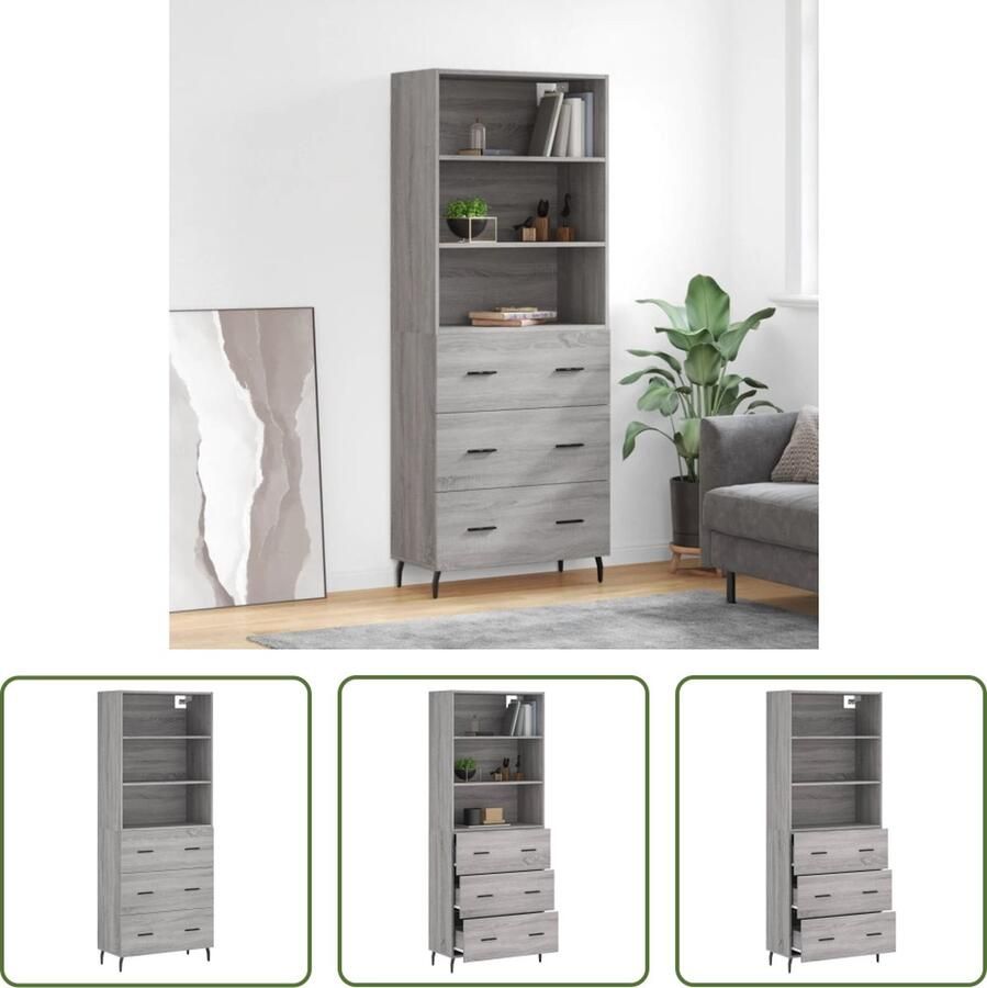 VidaXL Hoge kast 69 5x34x180 cm bewerkt hout grijs sonoma eikenkleurig Hoge Kast Grijze Kast Houten Kast Dressoir Opslagoplossing - Foto 2