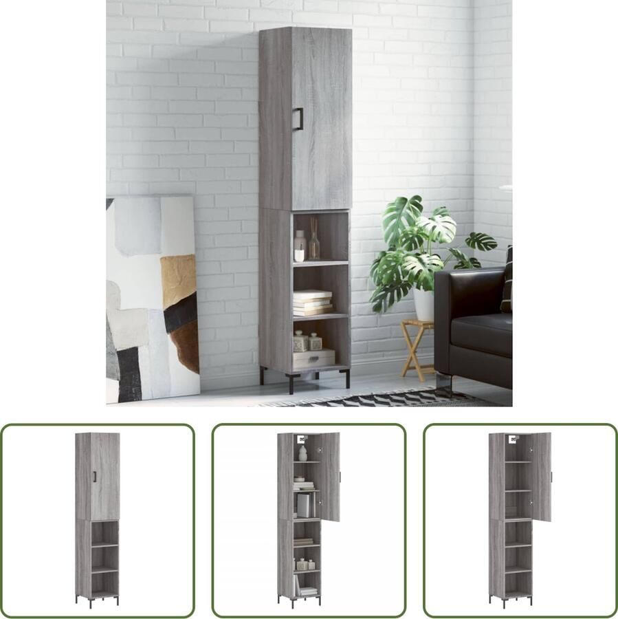 The Living Store Hoge kast 34 5x34x180 cm bewerkt hout grijs sonoma eikenkleurig Hoge Kast Kasten Opslagoplossing Woonkamerinrichting Slaapkamermeubilair - Foto 2
