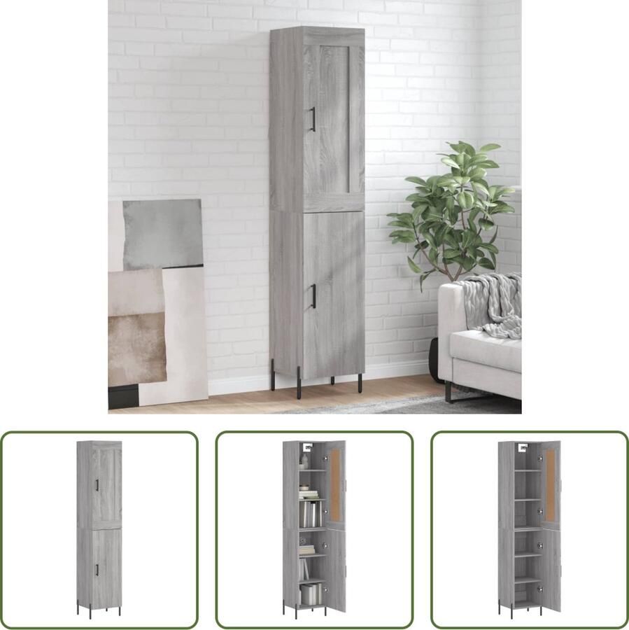 VidaXL Grijze Kast Hoge Kast Hoge kast 34 5x34x180 cm bewerkt hout grijs sonoma eikenkleurig Houten Kast Salontafel Opslagoplossing