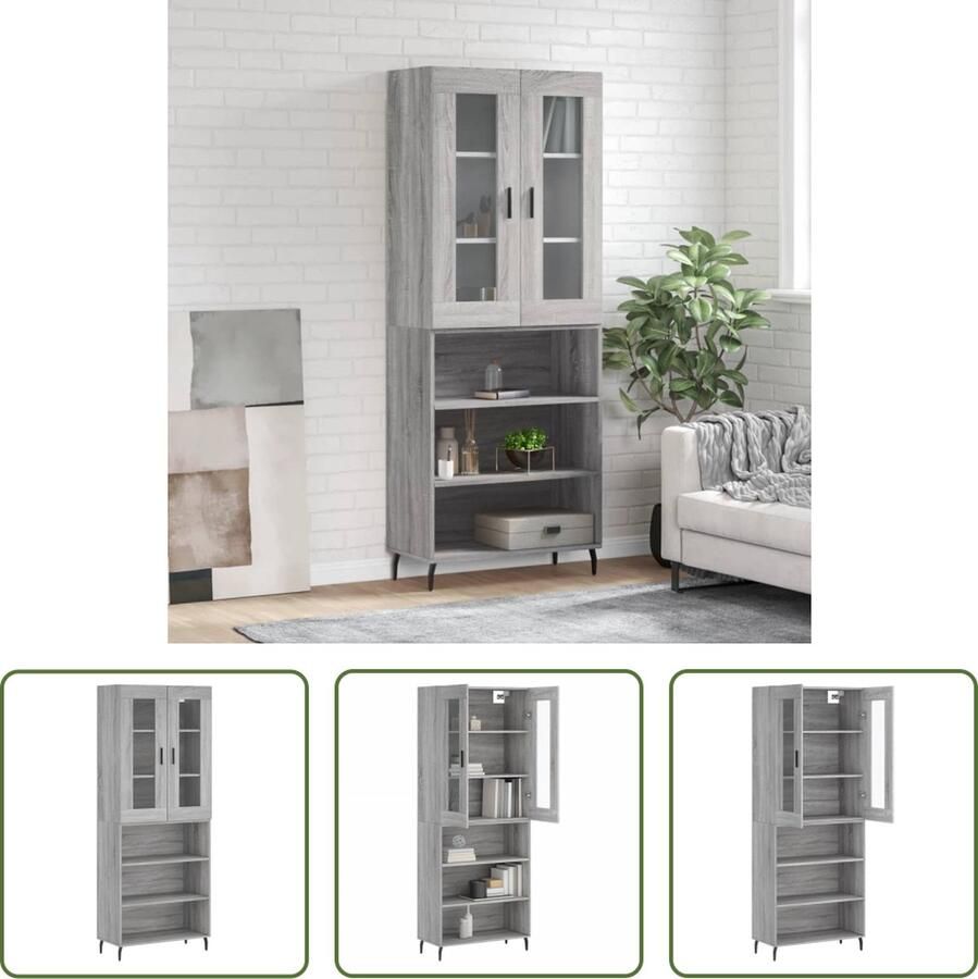 The Living Store Hoge kast 69 5x34x180 cm bewerkt hout grijs sonoma eikenkleurig Hoge Kast Opbergkast Grijssoma Eiken Houten Kast Met Laden - Foto 2