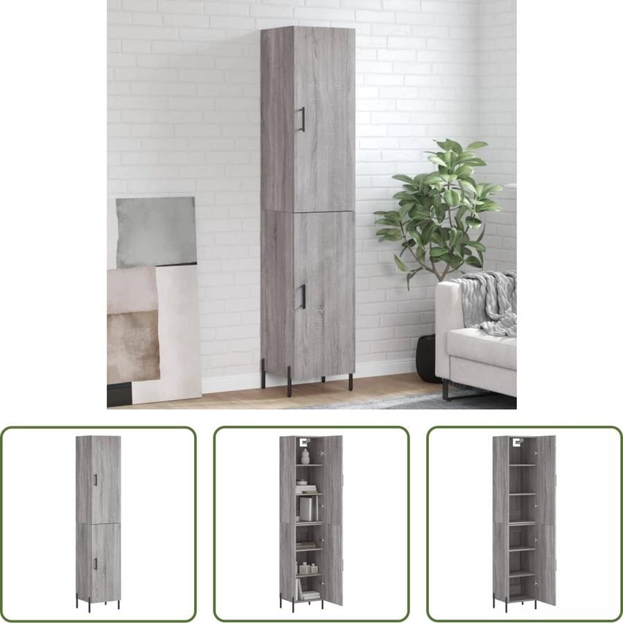 VidaXL Grijze Kast Hoge Kast Hoge kast 34 5x34x180 cm bewerkt hout grijs sonoma eikenkleurig Houten Kast Werktuigde Kast Salontafel