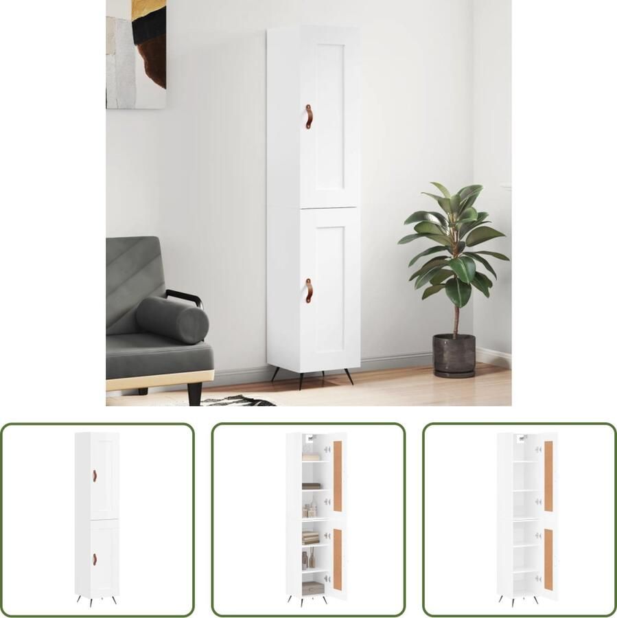 VidaXL Witte Kast Hoge Kast Hoge kast 34 5x34x180 cm bewerkt hout hoogglans wit Houten Kast Opslagoplossing Woonkamermeubel - Foto 2
