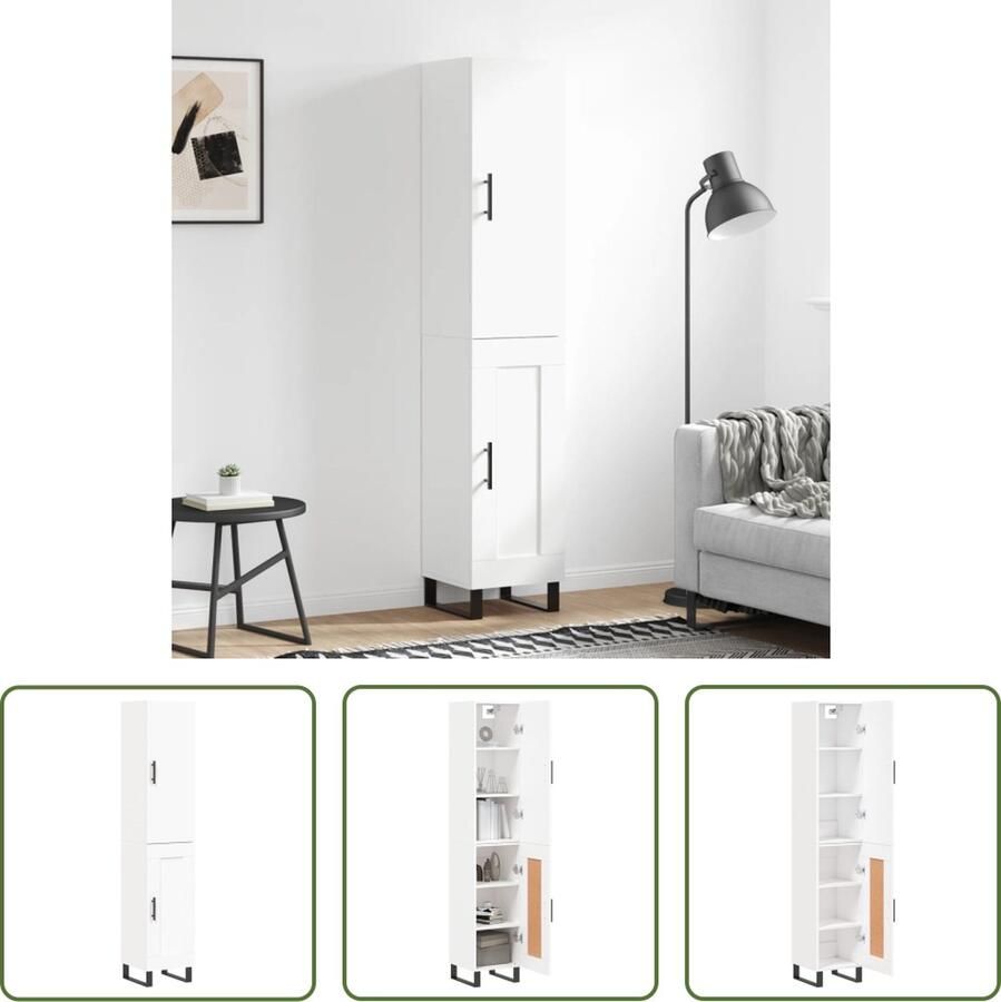 The Living Store Hoge kast 34 5x34x180 cm bewerkt hout wit Hoge Kast Houten Kast Witte Kast Opbergkast Kast Met Lades