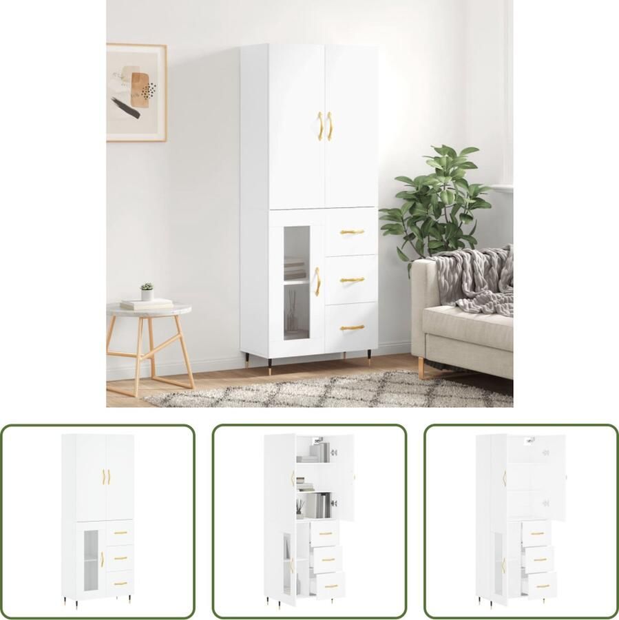 VidaXL Witte Kast Hoge Kast Hoge kast 69 5x34x180 cm bewerkt hout wit Houten Kast Opslagkast Kledingkast