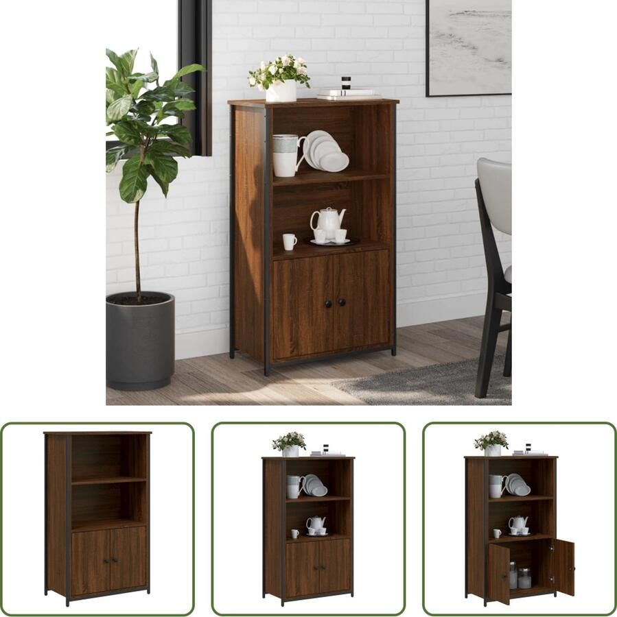 The Living Store Hoge kast 62x32x103 5 cm bewerkt hout bruin eikenkleur Hoge Kast Houten Kast Met Deuren Bergruimte Salontafel