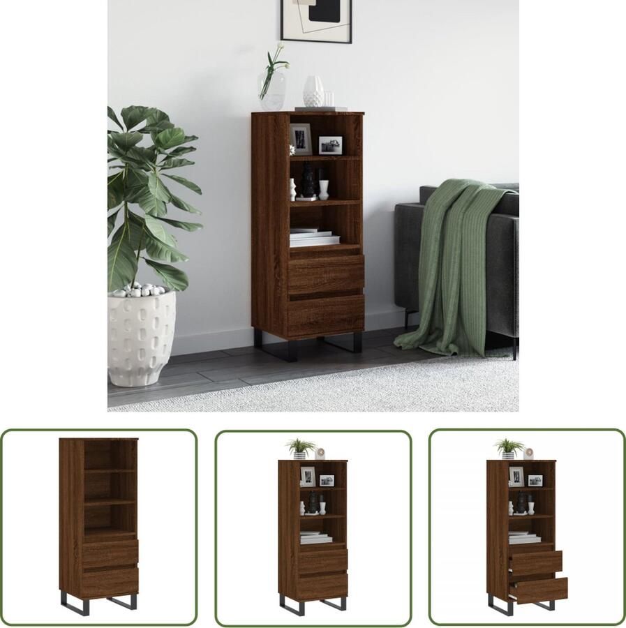 The Living Store Hoge kast 40x36x110 cm bewerkt hout bruineiken Hoge Kast Industrieel Design Houten Kast Bruine Kast Opbergkast