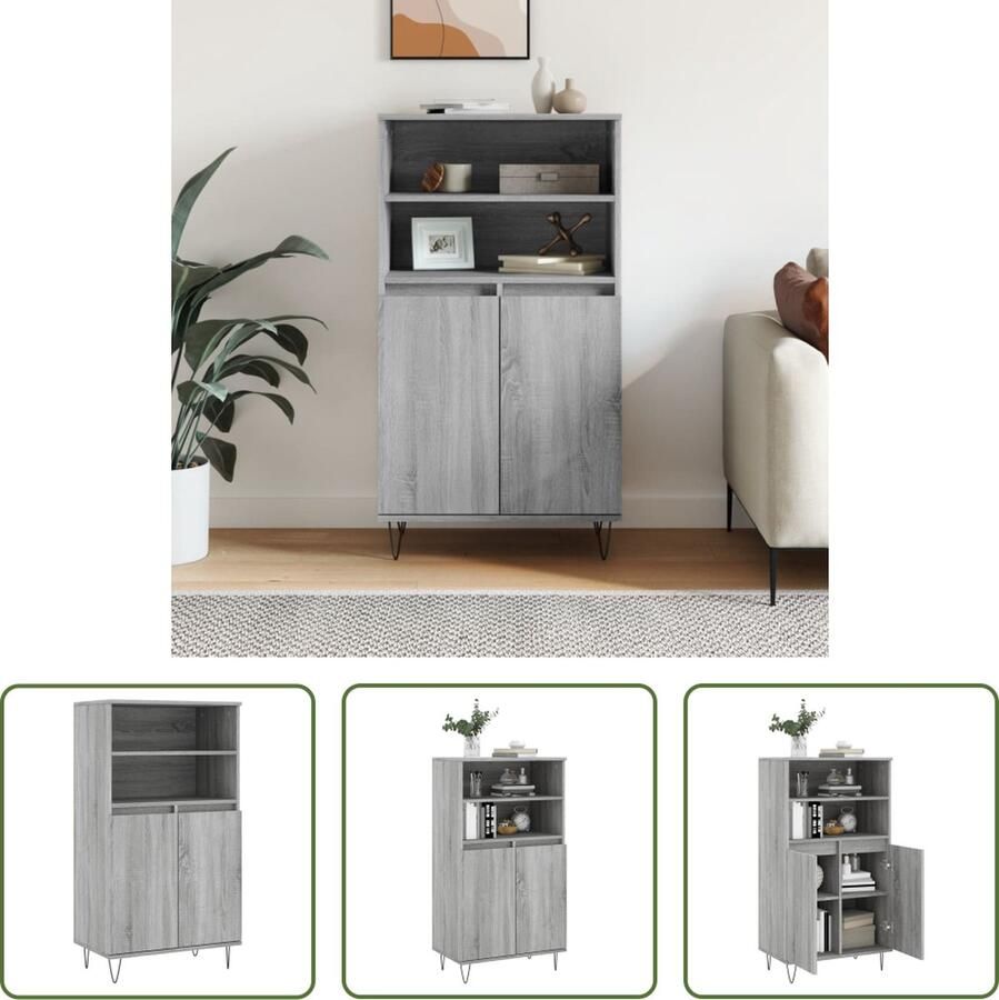 The Living Store Hoge kast 60x36x110 cm bewerkt hout grijs sonoma eikenkleurig Hoge Kast Industrieel Design Grijze Kast Houten Kast Opbergkast