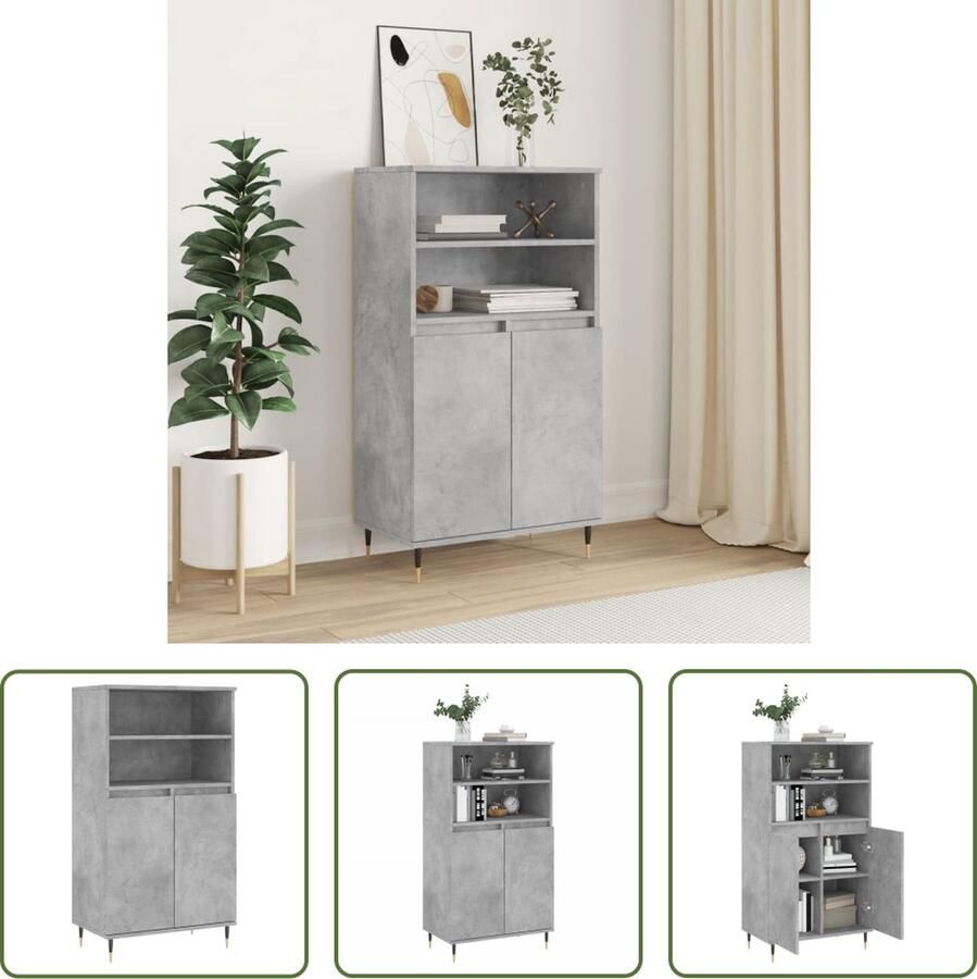 The Living Store Hoge kast 60x36x110 cm bewerkt hout betongrijs Hoge Kast Industrieel Design Betonnen Look Opbergkast Houten Kast