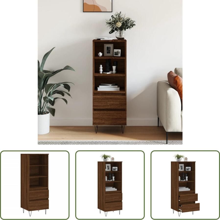 The Living Store Hoge kast 40x36x110 cm bewerkt hout bruineiken Hoge Kast Industrieel Design Houten Kast Bruine Kast Opbergkast - Foto 3
