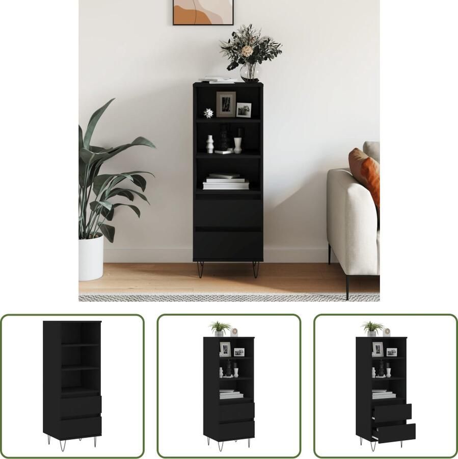 The Living Store Hoge kast 40x36x110 cm bewerkt hout zwart Hoge Kast Industrieel Design Houten Kast Zwarte Kast Opbergkast