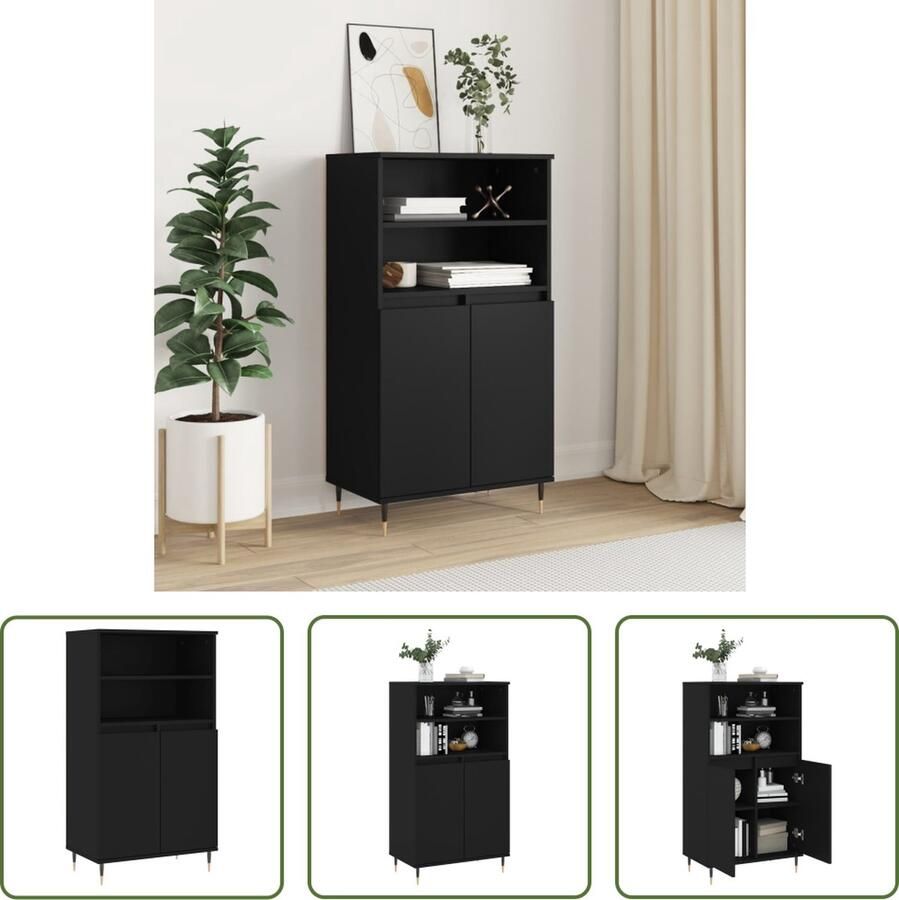 The Living Store Hoge kast 60x36x110 cm bewerkt hout zwart Hoge Kast Industrieel Design Houten Kast Zwarte Kast Opbergkast