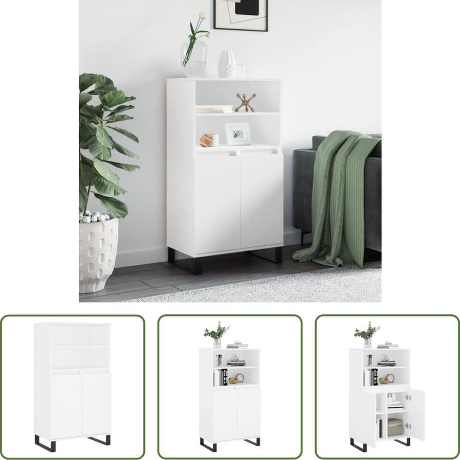 The Living Store Hoge kast 60x36x110 cm bewerkt hout wit Hoge Kast Industrieel Design Witte Kast Houten Kast Opbergkast