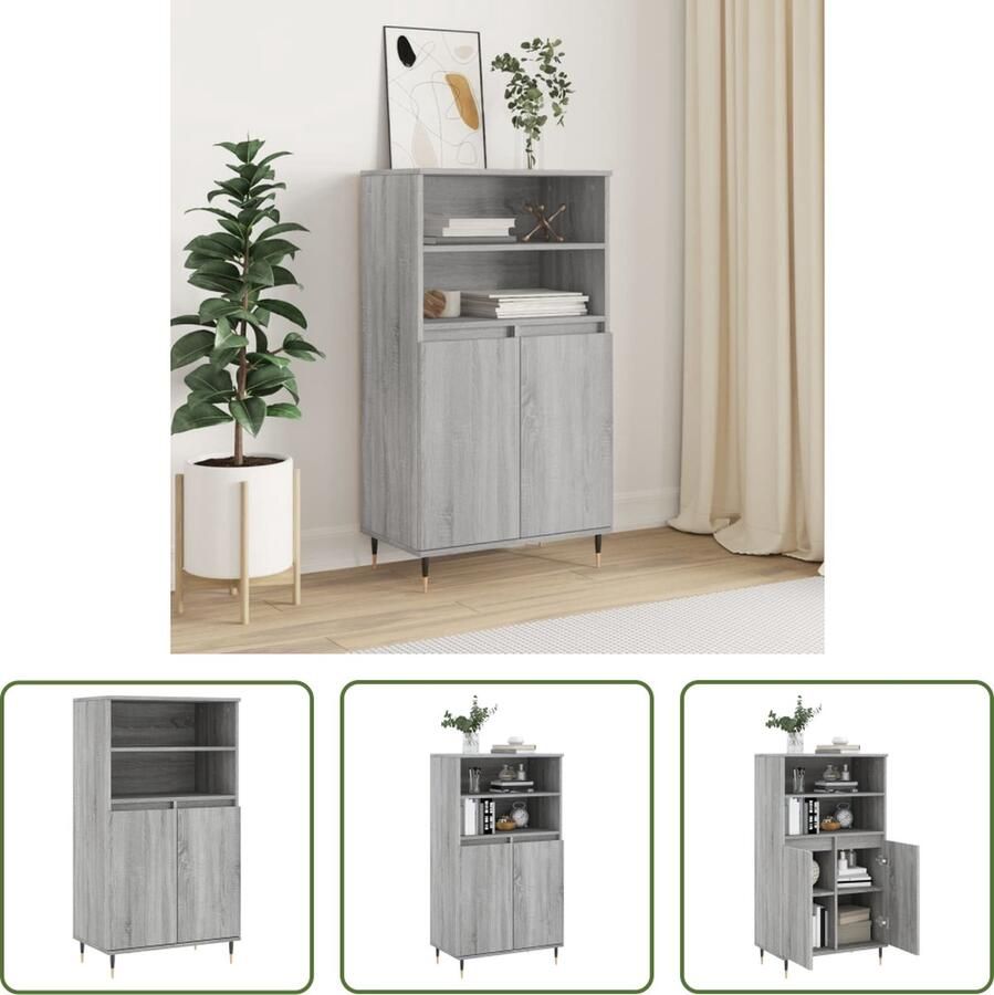 The Living Store Hoge kast 60x36x110 cm bewerkt hout grijs sonoma eikenkleurig Hoge Kast Industrieel Design Grijze Kast Houten Kast Opbergkast - Foto 2