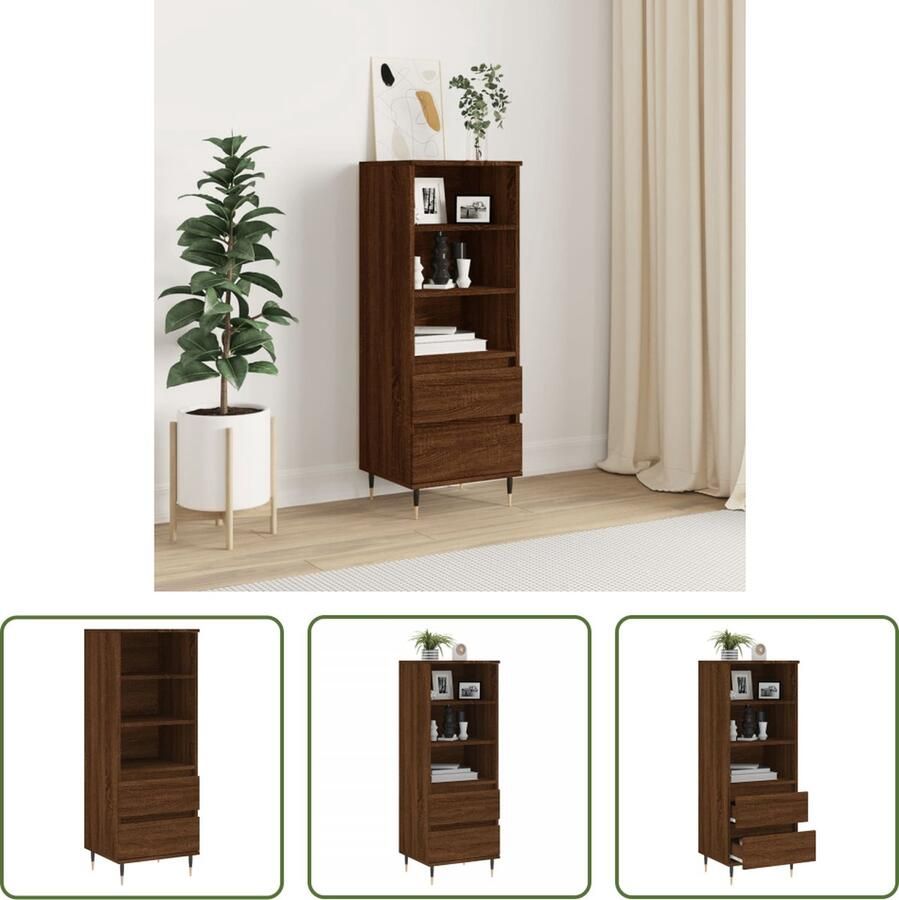 The Living Store Hoge kast IndustriÃle stijl Stevig en vochtbestendig Ruime opbergruimte Metalen voeten Bruineiken 40x36x110 cm