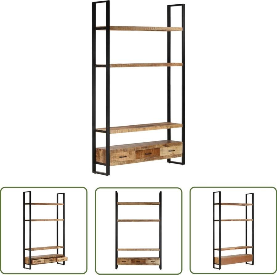 The Living Store Hoge kast Massief Ruw Mangohout 118x30x200 cm opbergruimte en decoratie - Foto 2
