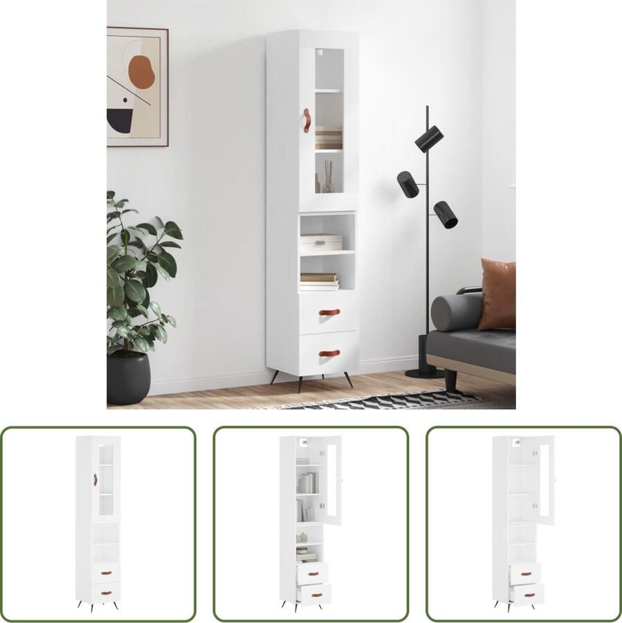 VidaXL Witte Kast Hoge Kast Hoge kast 34 5x34x180 cm bewerkt hout wit Houten Kast Opbergkast Kledingkast