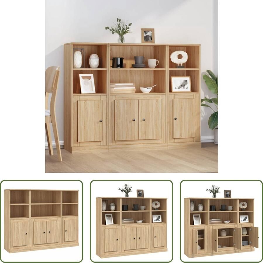 VidaXL Hoge kasten 3 st bewerkt hout sonoma eikenkleurig Hoge Kasten Opslagkasten Houten Kasten Sonoma Eiken Living Room Furniture