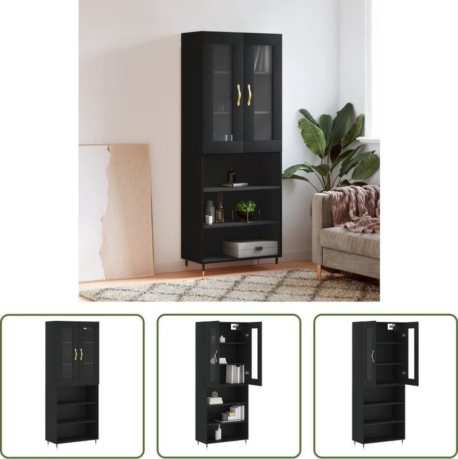 The Living Store Hoge Kast Meubels 69.5 x 34 x 180 cm Zwart
