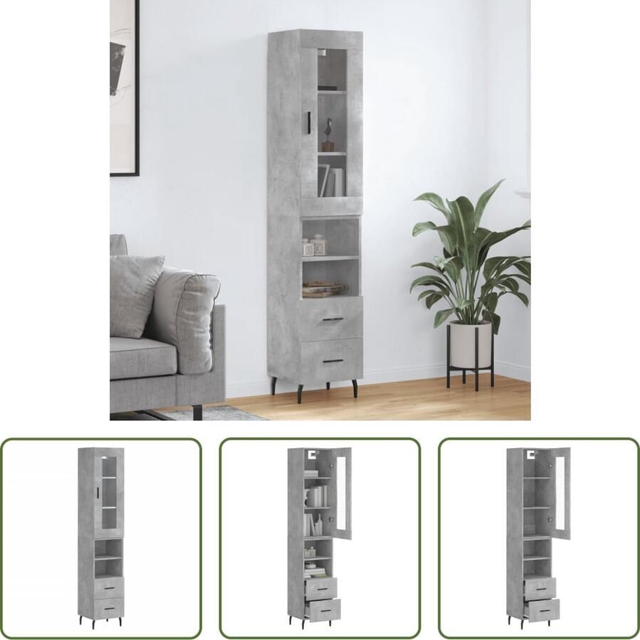 VidaXL Betongrijs Hoge Kast Hoge kast 34 5x34x180 cm bewerkt hout betongrijs Houten Kast Opslagkast Livingroom Furniture