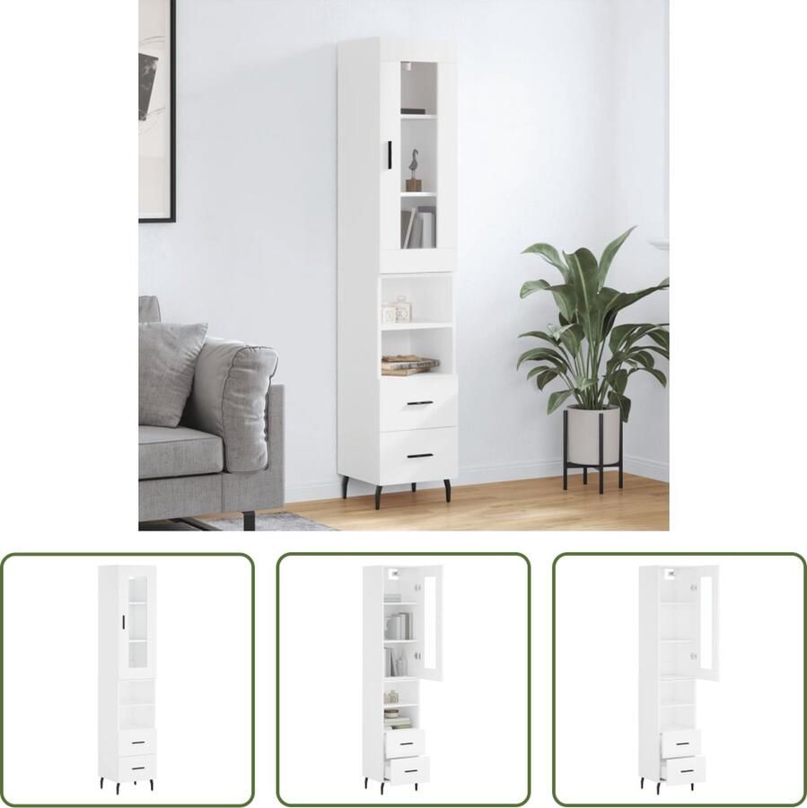 VidaXL Opslagoplossing Hoge Kast Hoge kast 34 5x34x180 cm bewerkt hout wit Houten Kast Witte Kast Modern Design