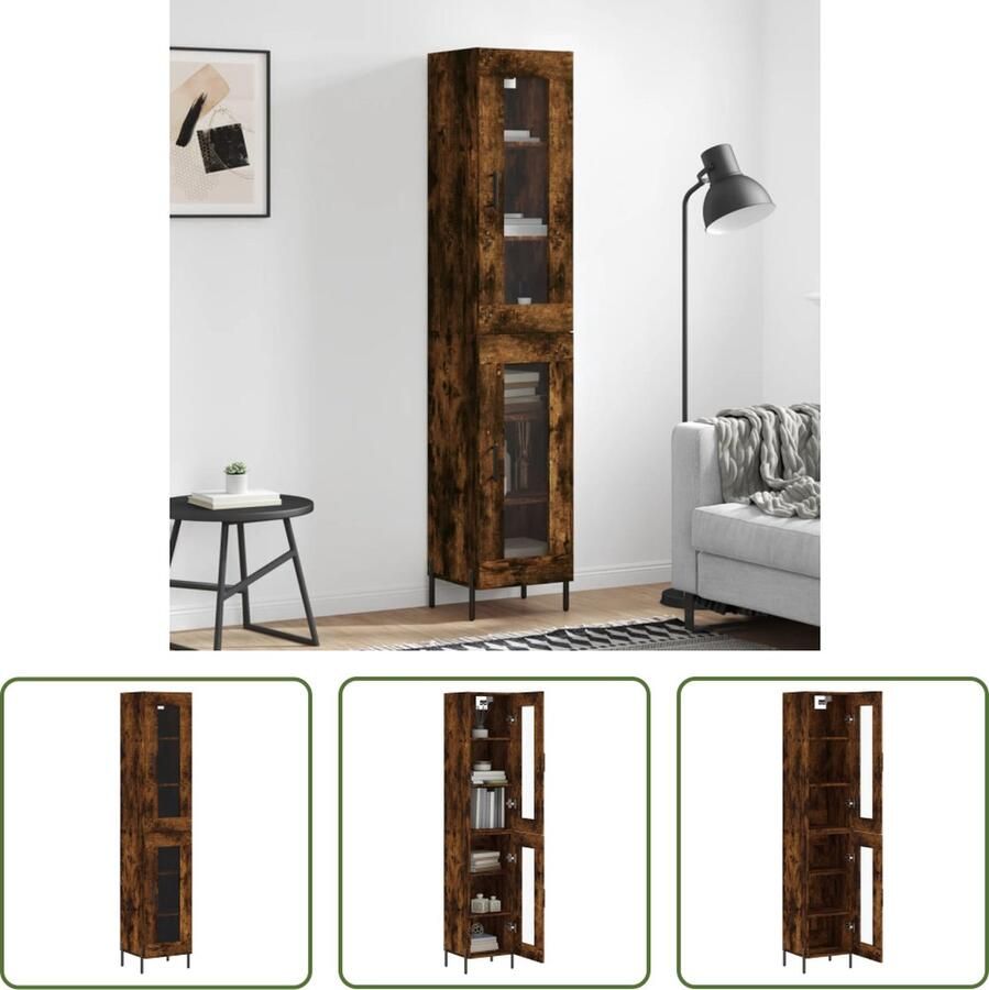 VidaXL Kast Hoge Kast Hoge kast 34 5x34x180 cm bewerkt hout gerookt eikenkleurig Opbergkast Bruine Kast Houten Kast