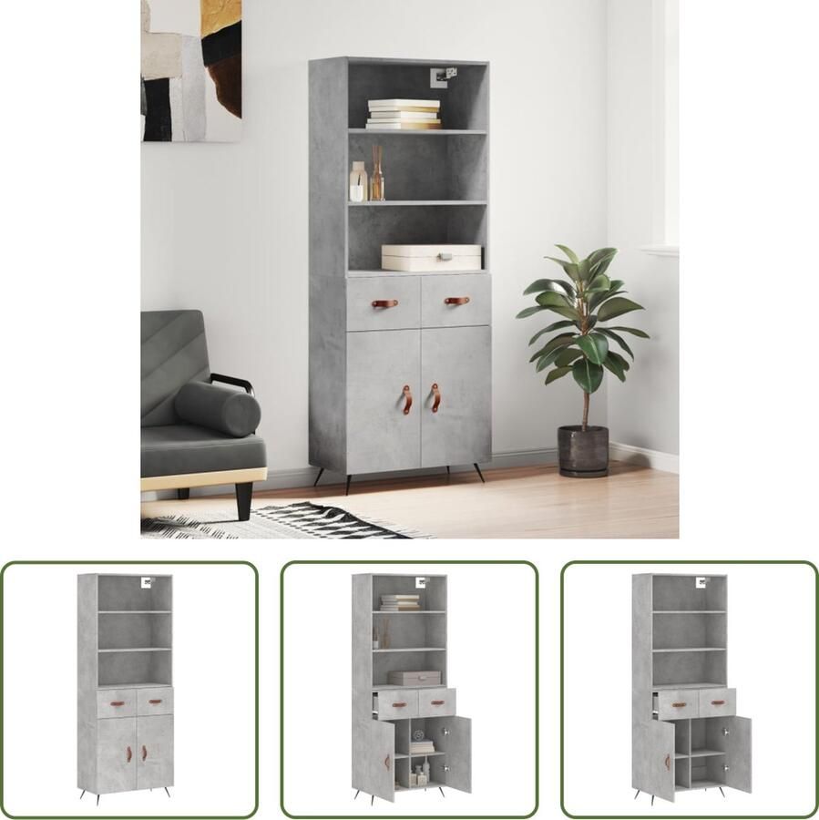 The Living Store Hoge kast 69 5x34x180 cm bewerkt hout betongrijs Hoge Kast Opbergkast Kast Beton Grijs Houten Kast Moderne Kast