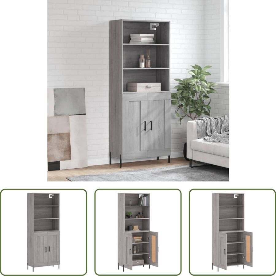 The Living Store Hoge Kast Opbergkast 69.5 x 34 x 180 cm Grijs Sonoma Eiken Hout