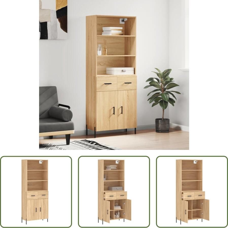 The Living Store Hoge kast Opbergkast 69.5 x 34 x 180 cm Sonoma eiken