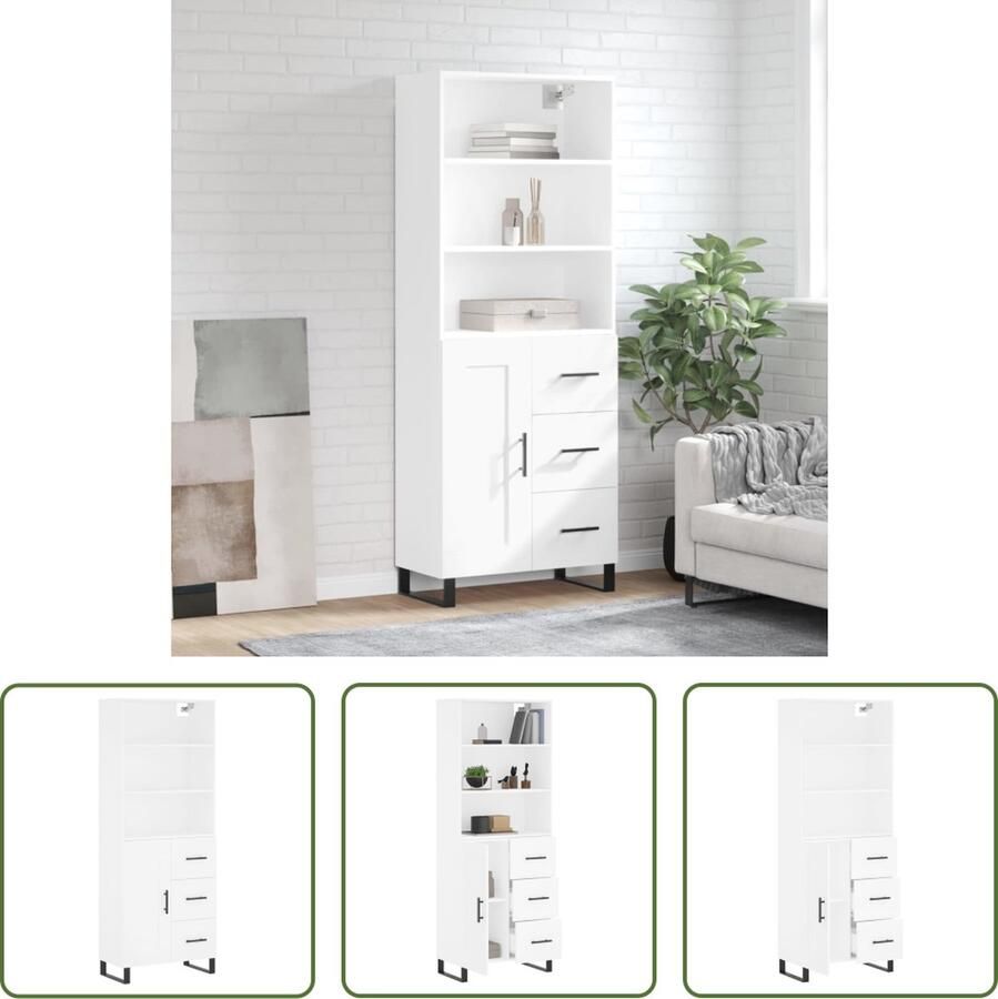 The Living Store Hoge Kast Opbergkast 69.5 x 34 x 180 cm Wit