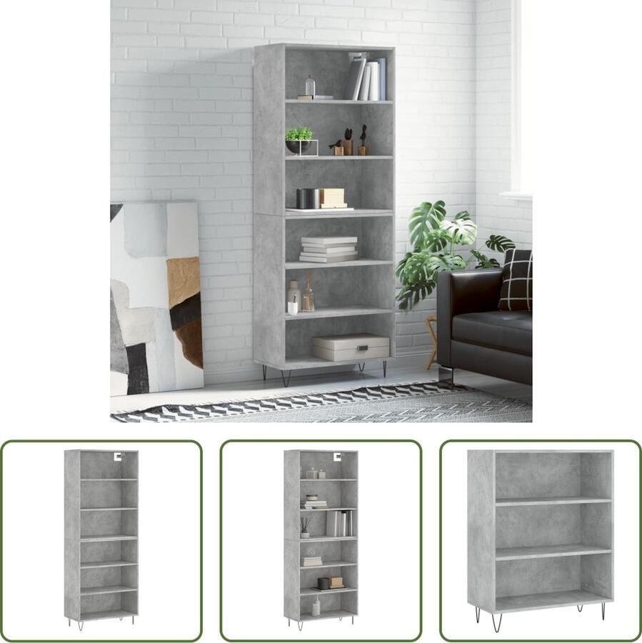 The Living Store Hoge kast 69 5x32 5x180 cm bewerkt hout betongrijs Hoge Kast Opbergkast Betonnen Grijze Kast Houten Kast Living Room Furniture
