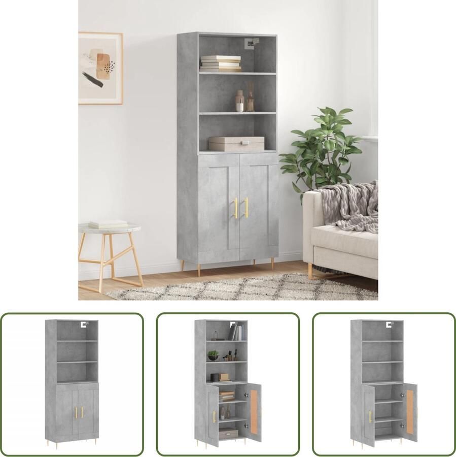 The Living Store Hoge kast 69 5x34x180 cm bewerkt hout betongrijs Hoge Kast Opbergkast Betongrijs Houten Kast Design Kast