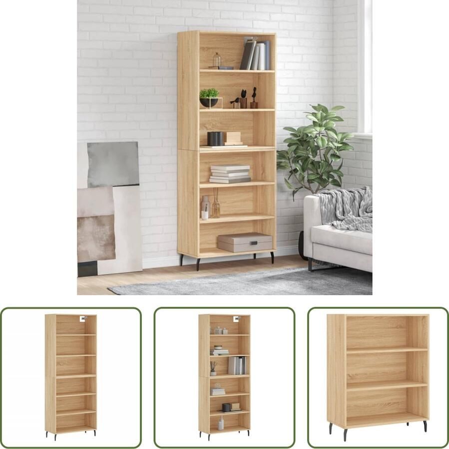 The Living Store Hoge kast 69 5x32 5x180 cm bewerkt hout sonoma eikenkleurig Hoge Kast Opbergkast Houten Kast Salontafel Woonkamermeubilair