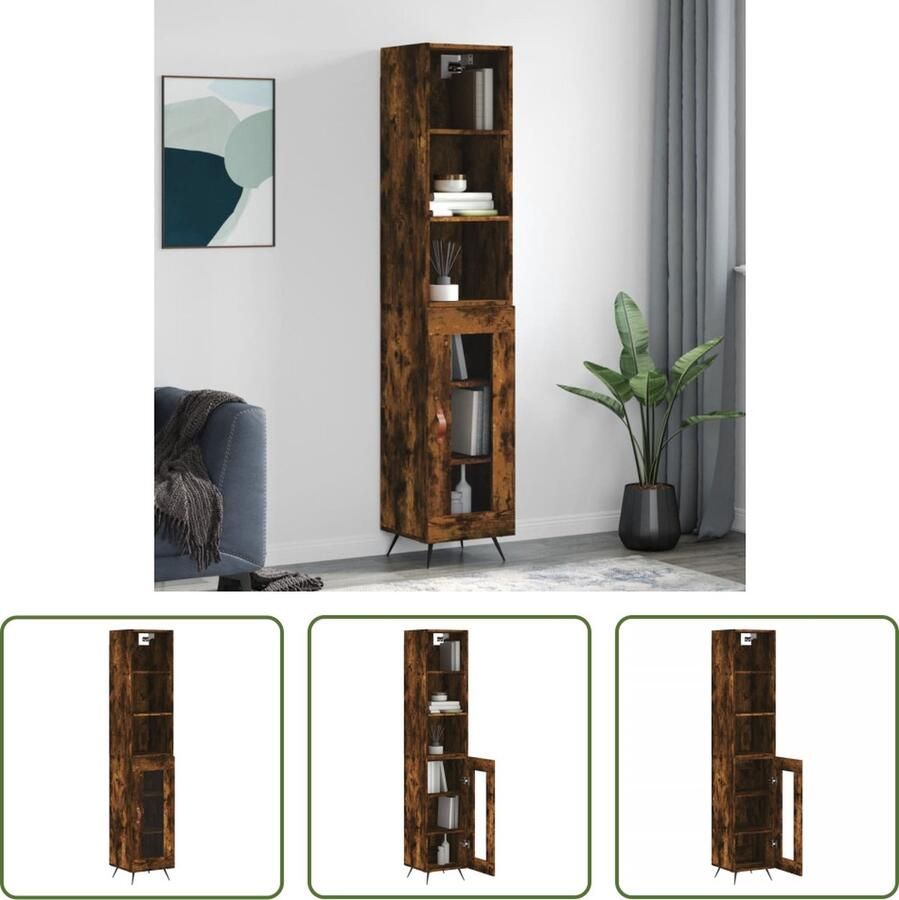 The Living Store Hoge kast 34 5x34x180 cm bewerkt hout gerookt eikenkleurig Hoge Kast Opbergkast Kast Met Lade Houten Kast Gerookt Eiken