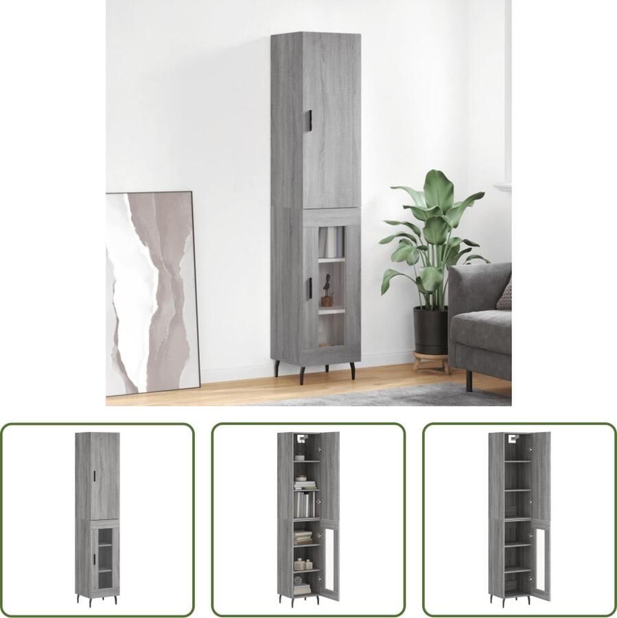 The Living Store Hoge kast 34 5x34x180 cm bewerkt hout grijs sonoma eikenkleurig Hoge Kast Houten Kast Grijze Kast Opslagoplossing Woonaccessoires - Foto 3