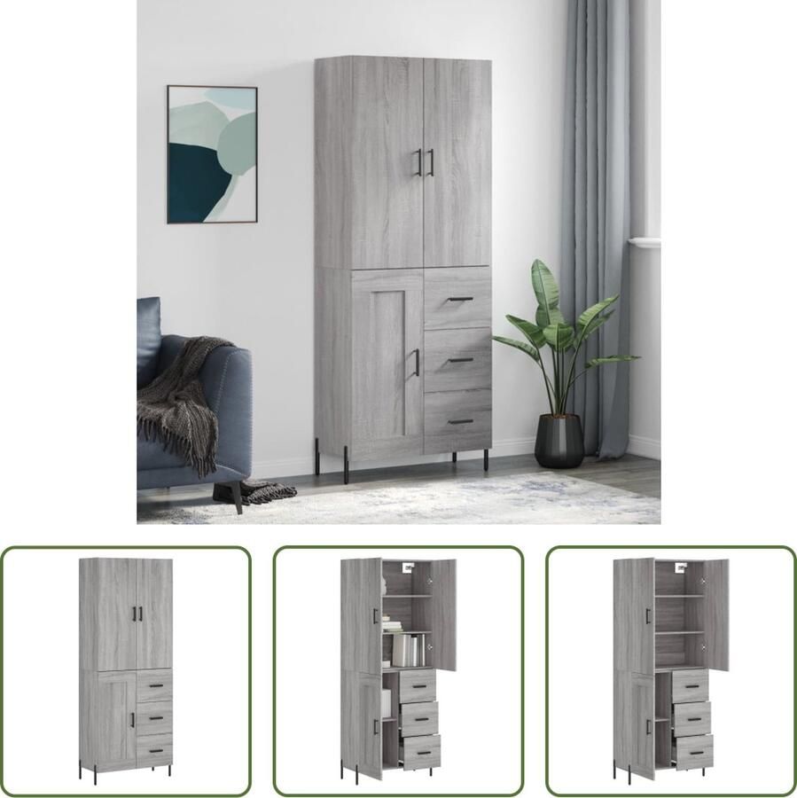 VidaXL The Living Store Hoge Kast Opbergkast Grijs Sonoma Eiken 69.5 x 34 x 180 cm - Foto 2