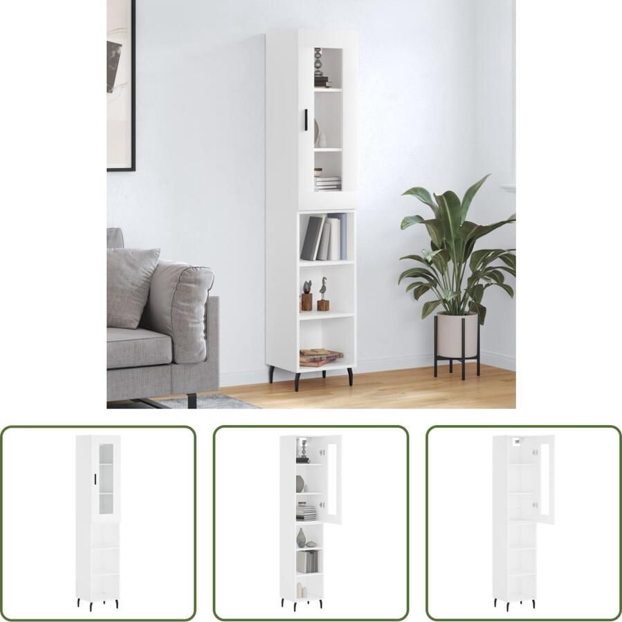 VidaXL Witte Kast Hoge Kast Hoge kast 34 5x34x180 cm bewerkt hout wit Houten Kast Opslagoplossing Woonaccessoires